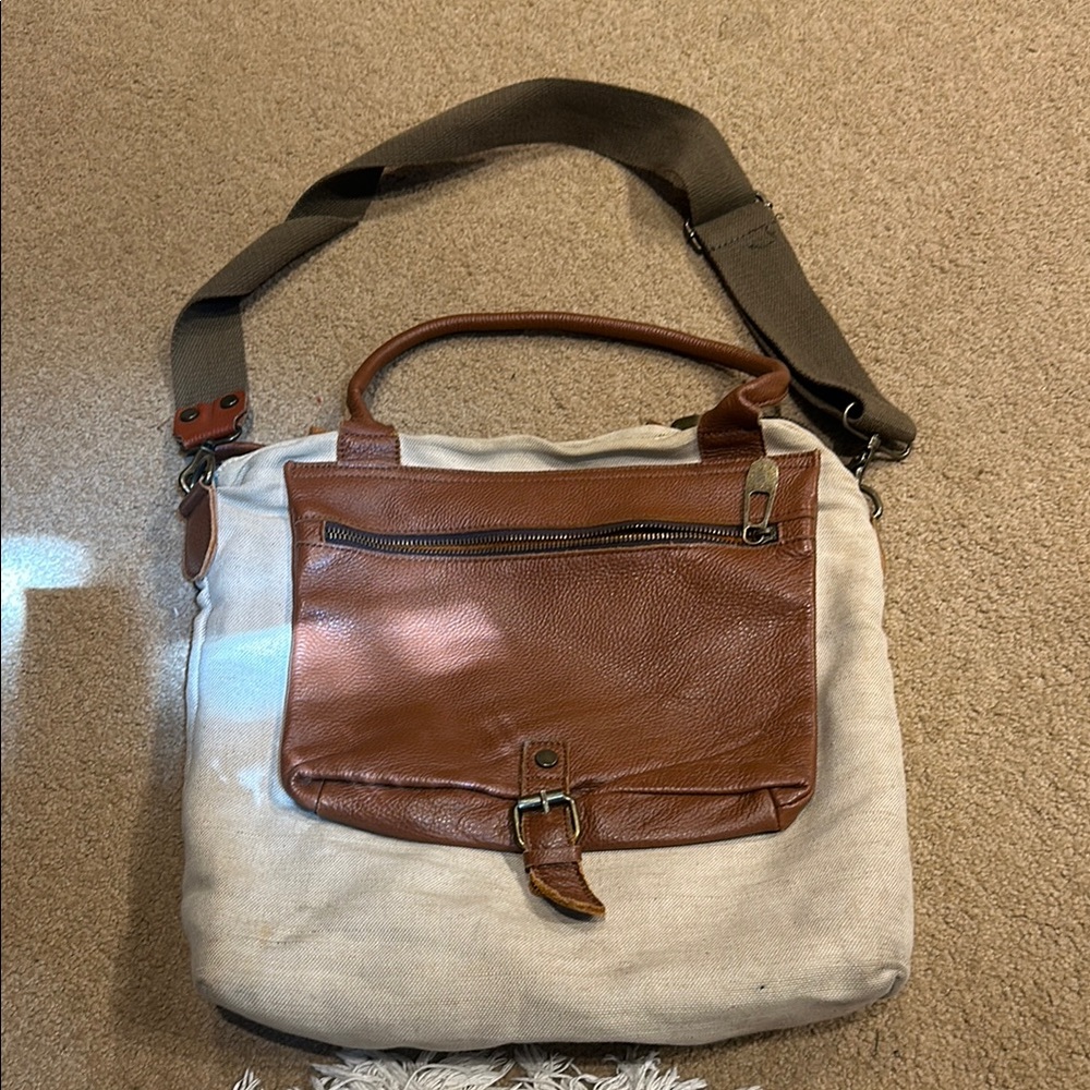 Street Level leather canvas handbag crossbody messenger laptop bag unisex